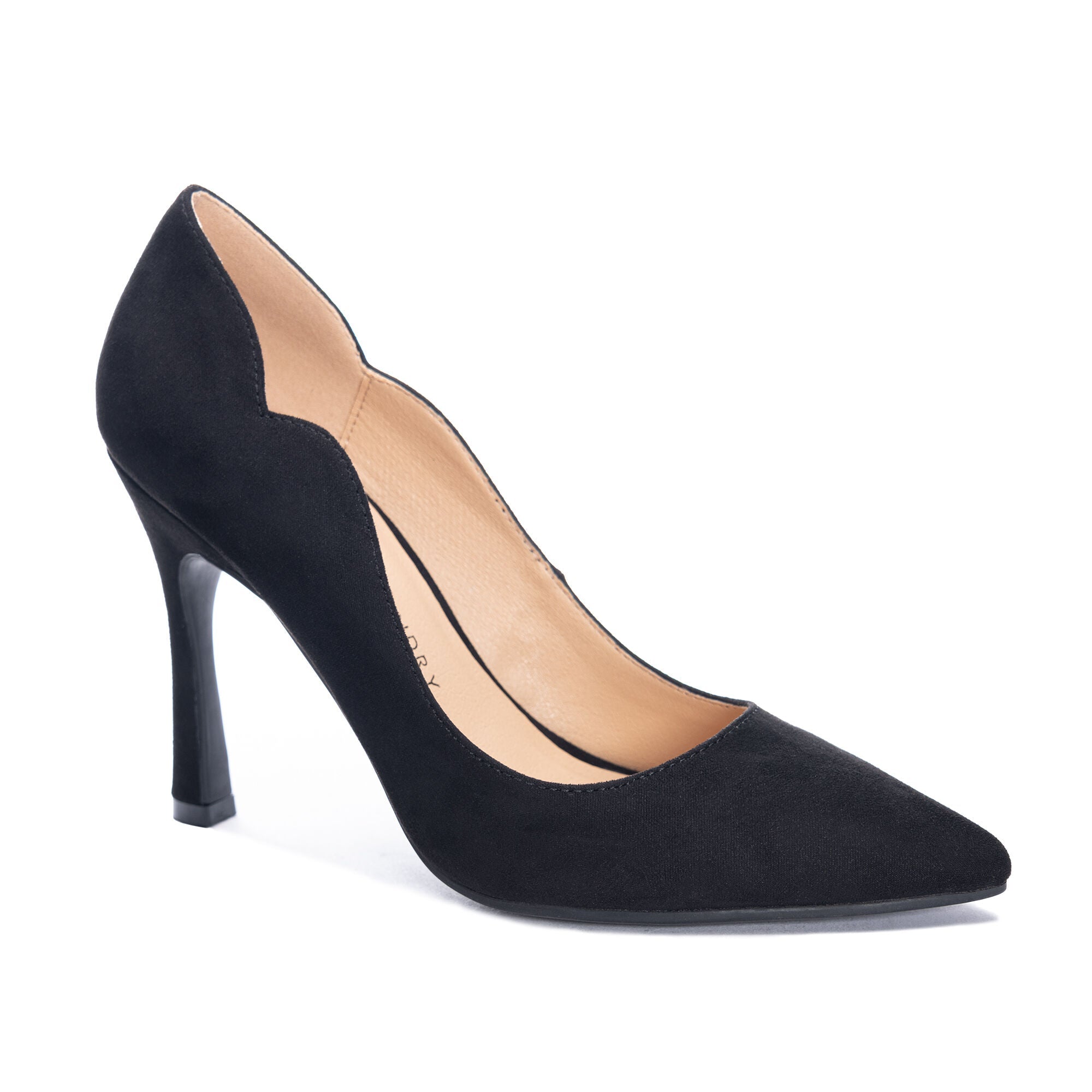 Black scalloped heels hotsell