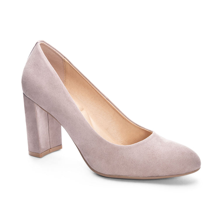 Taupe block heel outlet pumps